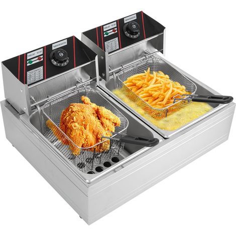 Friggitrice Elettrica Friggitrice Doppia Gastro friggitrice in acciaio inossidabile con cestello per friggere, 12 litri, 5000W (1/5)