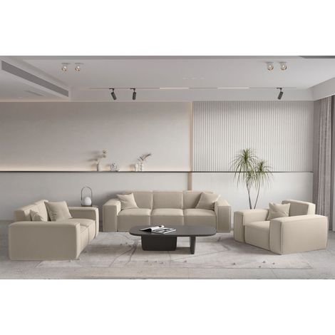 Sofaset Designersofa CELES PREMIUM 3-2-1 in Stoff Opera Velvet Beige (1/5)