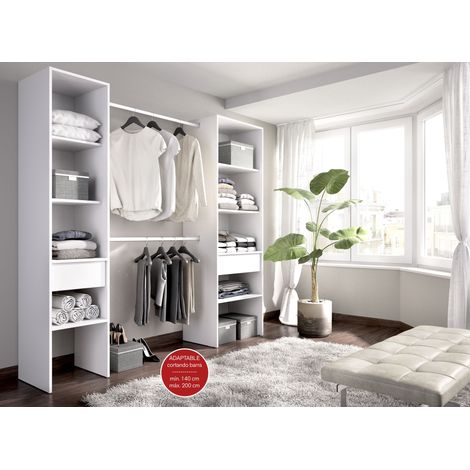 DEKIT - VESTIDOR 2 COLUMNAS Y DOS CAJONES - 185 x 160 x 50 cm - BLANCO (1/5)