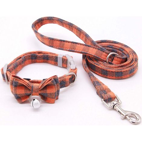 Collier pour chat avec laisse et nœud de 1,2 m et clochette - Collier de sécurité à dégagement rapide pour chatons - 19-29 cm,Orange (1/4)