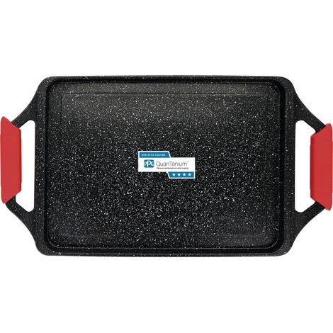 Briebe Black Titanium Plancha Cocina Inducción Asar, Antiadherente Titanio 5 Capas, Aluminio Fundido 43x25cm sin PFOA  Negro