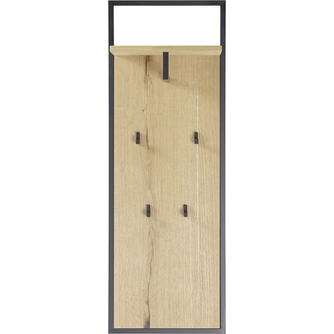 Vestiaire / panneau mural coloris chêne / noir - Longueur 44 x hauteur 125 x profondeur 27 cm -PEGANE-