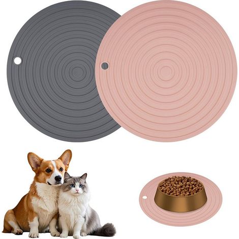 Tappetini per ciotole per animali domestici, set da 2 pezzi, Geschikt voor cat and dog – Tappetini per mangime in silicone (1/5)