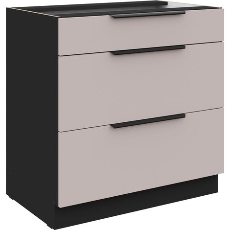 Küchen Unterschrank 80 cm Küche ARONA Kaschmir beige matt + Schwarz matt Soft-Close Küchenzeile Küchenblock (1/5)