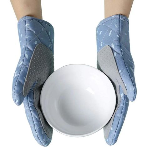 Gants de cuisine en silicone résistants à la chaleur jusqu'à 260°C antidérapants longs (Bleu) (1/4)