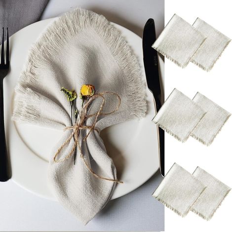 Lot de 6 Serviettes de Table Tissu,Serviette Tissu avec Franges,Lavable et Réutilisable Serviette Gaze de Coton 45cm pour Mariage,Hôtels,Restauran (1/5)