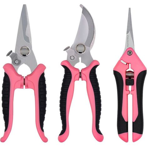 Set of 3 professional stainless steel garden pruners for roses, branches, hedges, fruit, vegetables, bonsai, gardening tools (rose) (1/5)