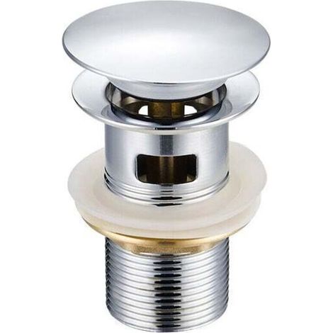 Bonde de lavabo pop-up avec trop-plein automatique – alliage de zinc, installation à encastrer – compatible lavabos standards, Argenté (1/5)