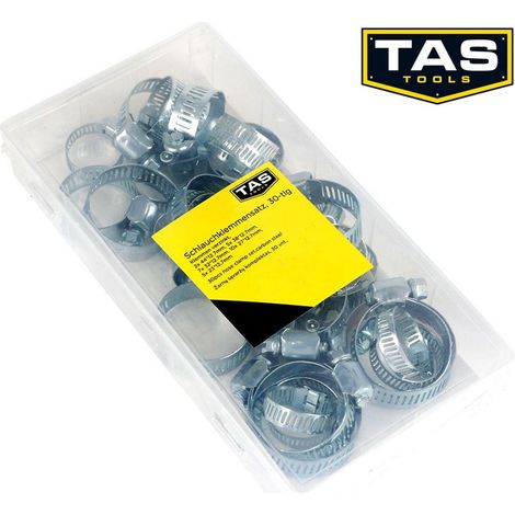 TAS Schlauchklemmensatz Leitungsschellen 30-teilig Verzinkt Abklemmen Ersatz Box (1/2)