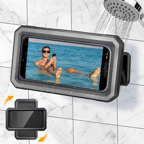 Wasserdichte Duschhalterung für Smartphones – 480° drehbar, beschlag- und wasserdicht, Touchscreen-kompatibel – Schwarz (1/4)