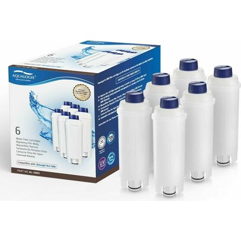 Water filter cartridge for coffee machine with activated carbon softener, compatible with Delonghi ECAM, Esam, ETAM, BCO, EC. Product Pack of 6 (1/5)
