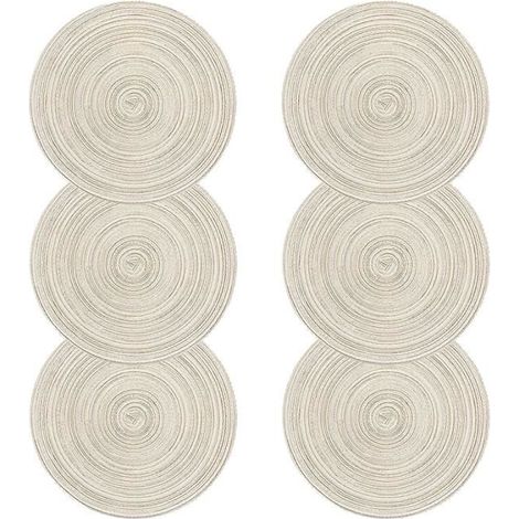 Lot de 6 Sets de Table Ronds Tressés Résistants à la Chaleur Diamètre de 36cm Polypropylène et Coton Beige-Ywey (1/5)