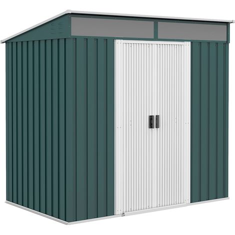 6.5 x 4FT Galvanised Metal Shed with Foundation Kit, Lockable Tool Garden Shed with Double Sliding Doors, Vents, Green
