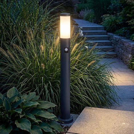 Lampada da terra per esterni rilevatore di movimento per illuminazione da giardino terrazza in acciaio inox grigio chiaro in un set con lampadine a LED (1/5)