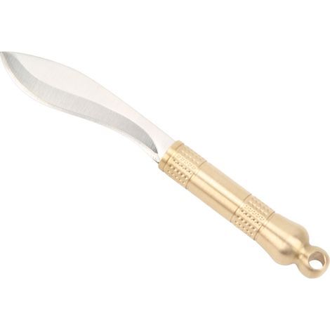 Couteau Multifonction de Poche en Laiton et Acier Inox, avec Étui Cuir et Porte-Clés, Idéal pour Randonnée et Camping (1/5)