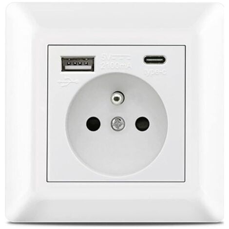 Prise murale USB Type C, port de charge, alimentation électrique domestique, prise standard UE AC 110-250 V 16 A (blanc) (1/5)