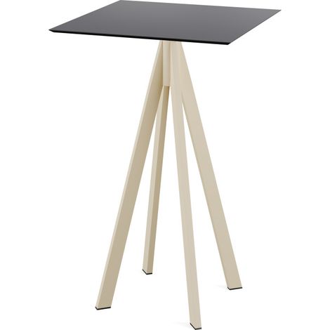 Infinity mange-debout avec piètement sable + plateau HPL noir 70x70 cm - Feros (1/4)