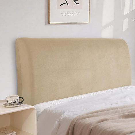 Samt-Bettkopfteilbezug, dehnbarer Rundumschutzbezug, elastisch, blickdicht, staubdichter Bettkopfteilbezug, waschbar (180 cm, Kamel)