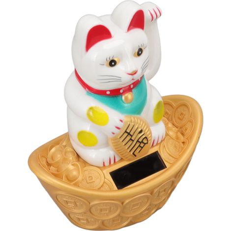 Chaton solaire agitant la main, porte-bonheur, richesse, bonheur, chance, décoration pour la maison ou le bureau, MLY358C, blanc (1/5)