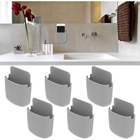 Lot de 6 boîtes de rangement murales pour télécommande, support de téléphone portable de chevet, étagère murale grise (1/5)