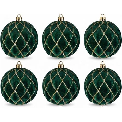 6 Palle per Albero di Natale granfi 8cm Velluto VERDE SCURO ANTICO con Decorazioni oro Palline sfera natalizia addobbi verdi ghirlande Eleganti e particolari arredo casa e locali commerciali (1/5)