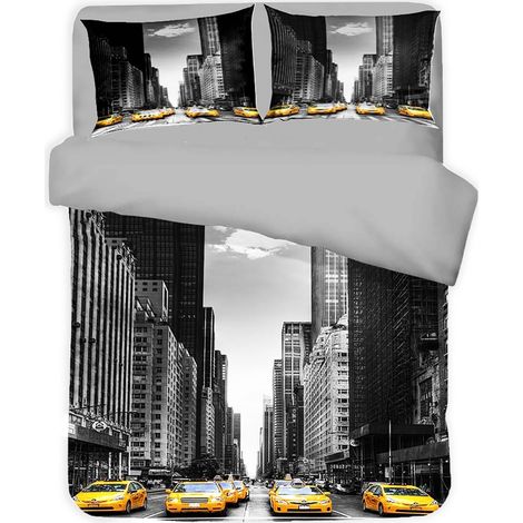 COPRIPIUMINO Rasatello HD FOTOGRAFICO NEW YORK Taxi Matrimoniale cm. 250x200