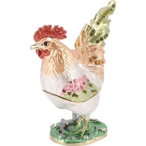 Coffret bijou Coq Strass Alliage Zinc Couleurs Vives Boîte Décorative Polyvalente pour Table de Toilette Maison (1/5)
