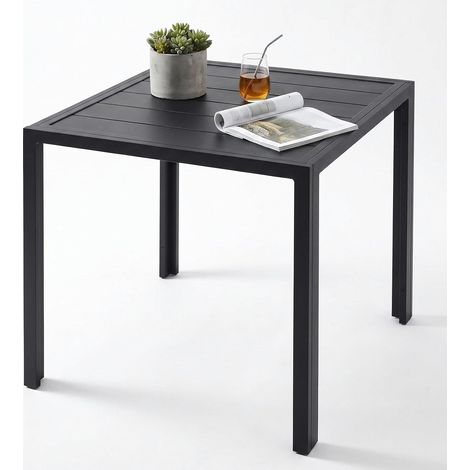 Table de Jardin Exterieure 75x75 cm, Planche Large de 11cm，Table de Balcon 4 Personnes  Table à Manger Carrée en WPC et Alu, pour Jardin et Terrasse, Résistante aux Intempéries, Noir (1/5)