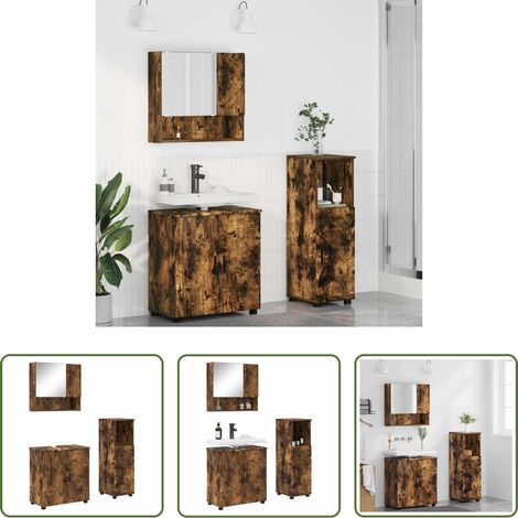 vidaXL Spiegel -  Badezimmermöbel-Set Wandmontiert 3 pcs Geräucherte Eiche (1/5)