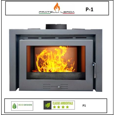Fratelli Lerda – Insert cheminée à bois 72 cm – Puissance 9,1 kW – Rendement 81 % – Système de post-combustion – Ventilation 360 m³/h