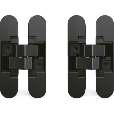 Charnière invisible pour portes, Lot de 2 charnières invisibles pour portes lourdes, charge de 40 kg, ouverture de 180º, zamak, noir (1/5)
