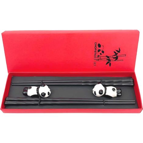 Baguettes Chinoises Personnalisables Avec 2 Porte Baguettes Panda en Céramique - Pour Maison, Restaurants et Cadeaux (1/5)