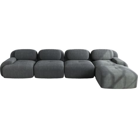 ELVMI Sofá esquinero modular 4 plazas con asiento ergonómico y base antideslizante en pana Gris (1/5)