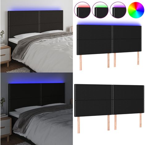 Cabecero con luces LED tela negro 160x5x118/128 cm - Cabecero de cama - Luces LED para cama
