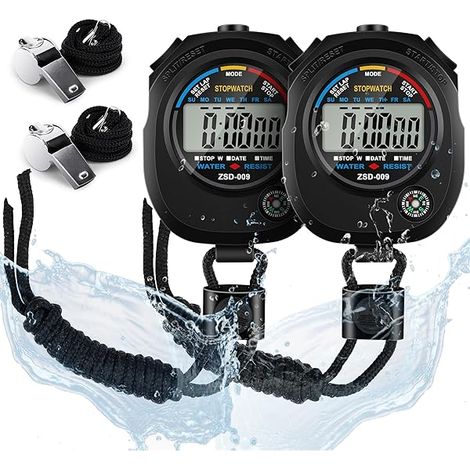 Chronomètre Numérique - Étanche - Affichage Grand Format avec Heure Date Alarme - Précision 1/100 s - Pour Natation Course Fitness - Lot de 2 (1/3)