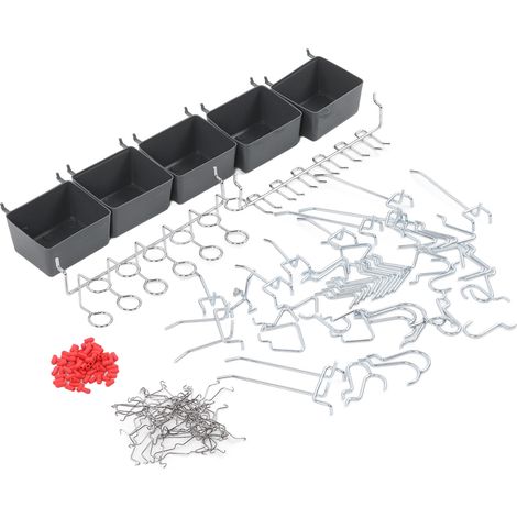 Ensemble de 114 crochets pour panneau perforé, kit de rangement et d'organisation robuste comprenant des serrures pour boîtes de rangement. (1/5)