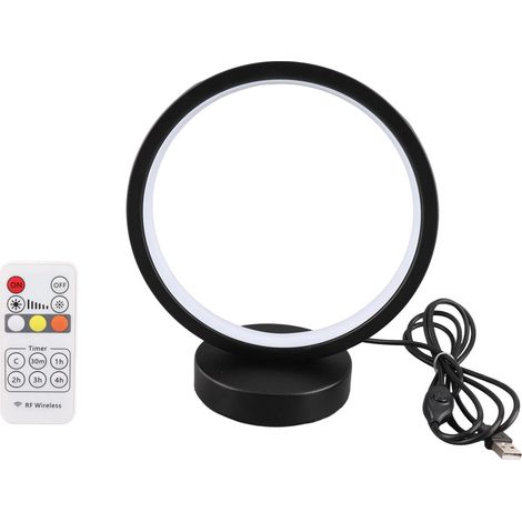 Ortviai Lampe de chevet ronde LED avec télécommande – Éclairage d'ambiance réglable et minuterie, design nordique, noir