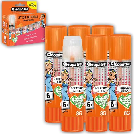 Boîte de 6 Bâtons de Colle Transparente Adhésive Plastique Recyclé – Sans Solvant – Tubes de Colle 8g – Idéal pour Bureau, École, Fournitures Scolaires (1/5)