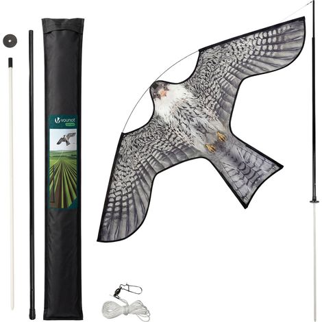 VOUNOT® Spaventapasseri Uccelli con Aquilone Falco Realistico con Asta Telescopica 4 m, Modello A