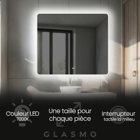 Miroir Salle de Bain LED 150x90 cm Faye - Horizontal Arrondi Miroir Mural Avec Éclairage Intégré Miroir Lumineux - Blanc Froid 7000 K avec Interrupteur Tactile (1/5)