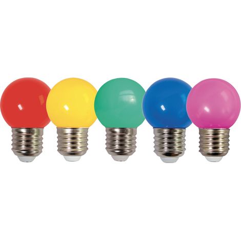 ack de 5 Ampoules Sphériques LED Multicolores 0,7W - 30LM en Plastique, Culot E27 pour Guirlandes Guinguettes- TIBELEC (1/5)
