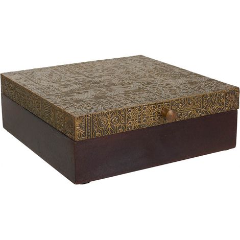 Baúl Joyero de madera y metal marrón 20x20x7,5