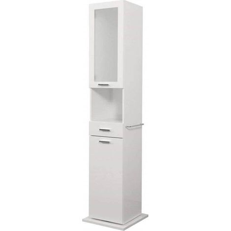 Colonna Bagno Girevole LAURA da 187x43x43 cm - A Terra - Colore Bianco Lucido 2 Ante + 1 Cassetto + 1 Vano A Giorno (1/5)