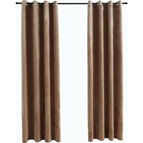 Rideaux occultants, avec anneaux de suspension, 2 pièces, velours beige, 140 x 175 cm (1/5)
