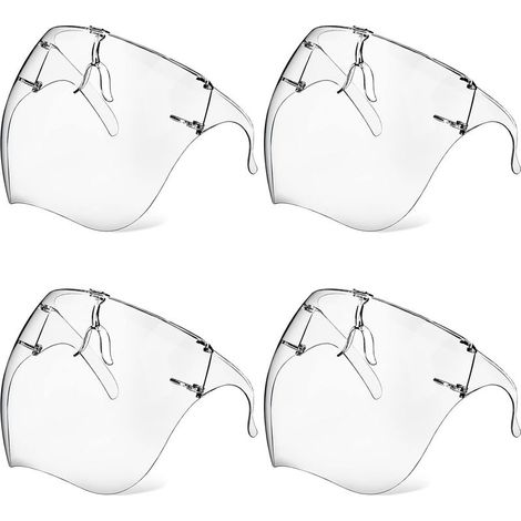 Lot de 4 masques de protection avec lunettes, antibuée, transparents, réutilisables, en plastique, anti-éclaboussures, pour femmes, hommes et enfants