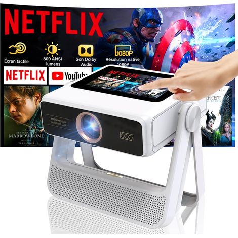 4K Portable Projector with Touch Screen, 1100 ANSI Mini Projector for Outdoor, Autofocus and Automatic Keystone Correction, WiFi 6 Bluetooth HDR10+, 1000+ Apps, Dual Screen, Home Theater (1/5)