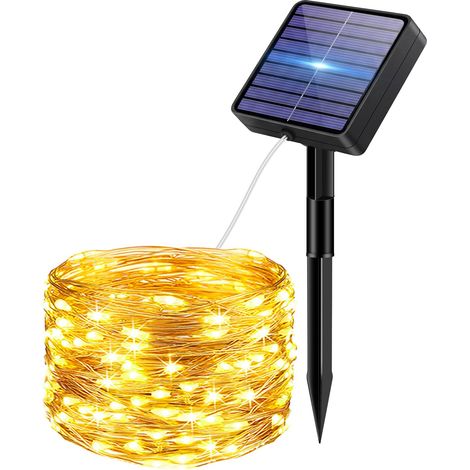 Guirlande Solaire Exterieur, 5+2 M 50 LED 8 Mode IP65 Étanches Guirlande Lumineuse Solaire Extérieur Avec Mémorisation Pour Clôture Jardin Balcon Décoration Blanc Chaud (1/5)