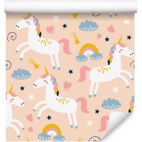 Carta da parati con simpatici unicorni colorati per soggiorno e camera da letto, 50x1000 cm (1/5)