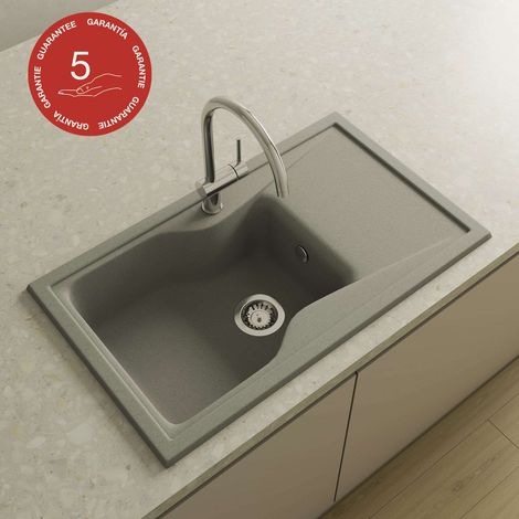 Evier à encastrer POALGI - CITY 321 - Granit - Gris Ash - 86 cm - 1 bac (1/5)