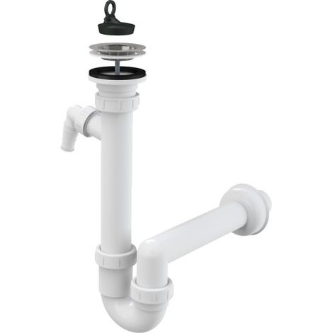 Siphon tubulaire pour évier avec raccord, crépine en acier inoxydable DN70 (1/3)